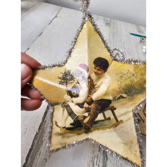Sullivan's tinsel star Victorian Xmas decor vintage style kids sled double-faced - Picture 2 of 6
